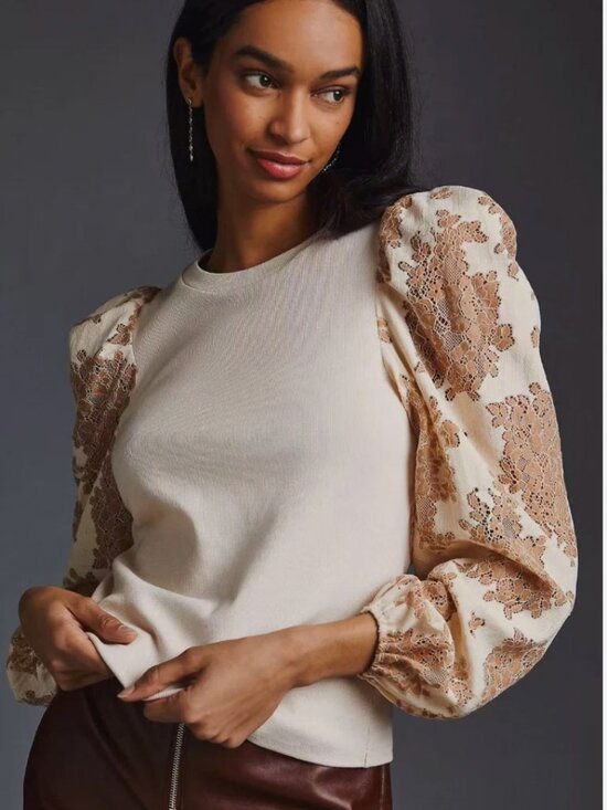 Anthropologie Tops - Anthropologie Dolan Lace Puff-Sleeve Top Floral Boho Cottagecore Feminine Size S